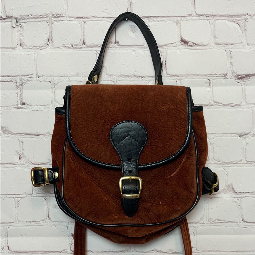 Vintage Made in Italy Faux Suede Double Saddle Bag Purse